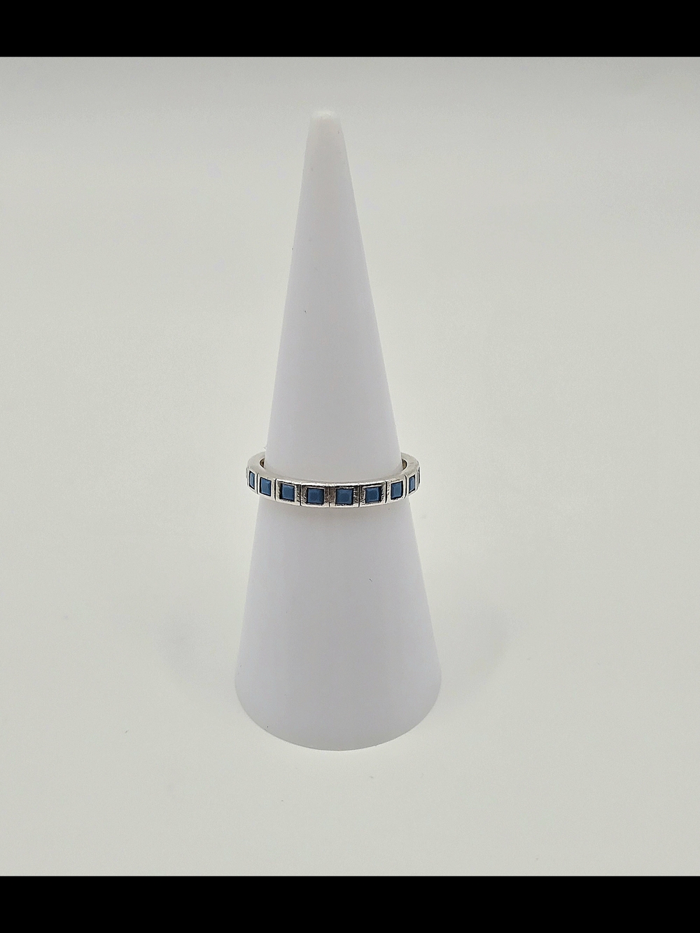 Sterling Silver Blue Inlay Stackable Ring - Picture 2 of 8